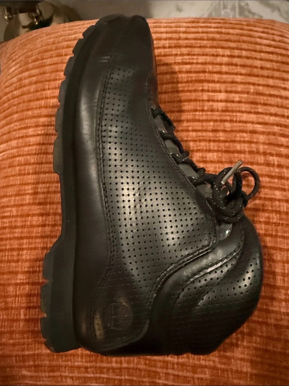 Timberland Black Perforated Lace-Up Leather Hiker Sneaker Boots Style 58096